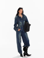 Vintage Washed Denim Wide Leg Jumpsuit