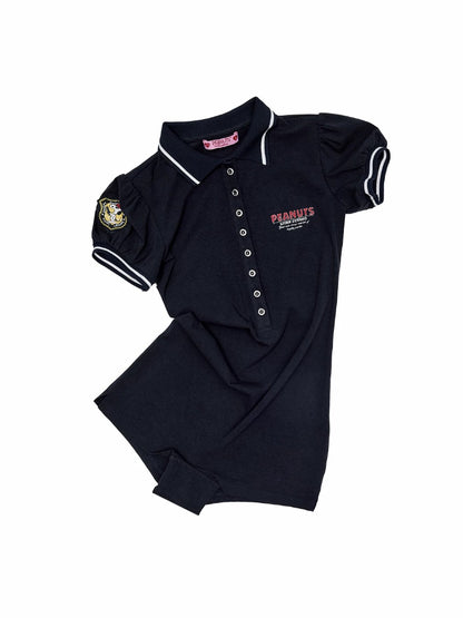 Navy Puff Sleeve Polo Romper