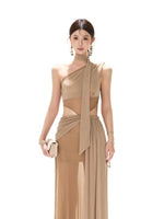 Asymmetric Mesh Maxi Dress
