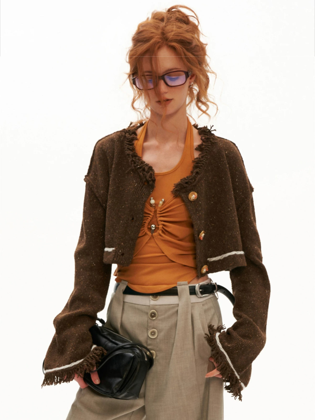 Wool Cropped Bell Sleeve Cardigan