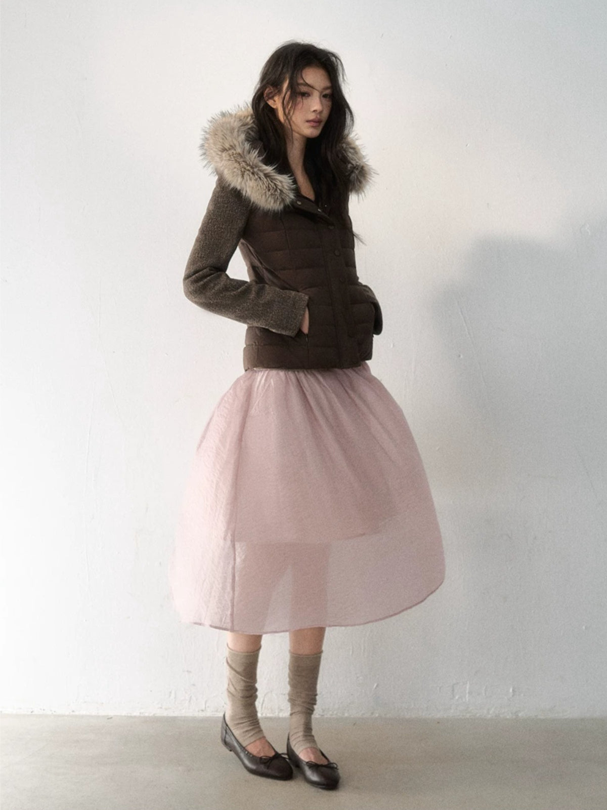 Fur-Trimmed Hooded Panelled Down Jacket