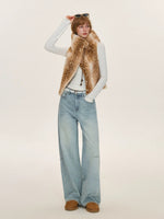 Vintage Tie Front Faux Fur Vest
