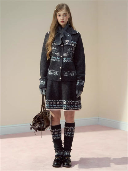 Gray &amp; Off-white Fair Isle Cat Knit Set