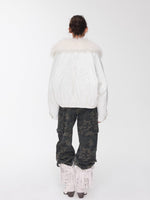 Embroidered Faux Fur Collar Leather Jacket
