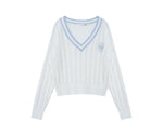 College Contrast V-Neck Knit Sweater