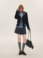 Contrast Sailor Collar Cable Cardigan