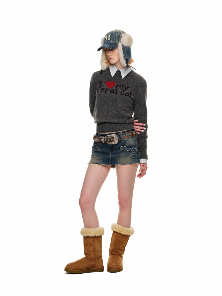 Letter Heart Jacquard Sweater