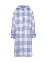 Blue Check Hooded Wool Coat