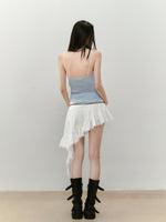 Irregular Hem Ribbon Lace Midi Skirt