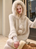 Soft Grace Wool-Blend Knitted Cape Dress