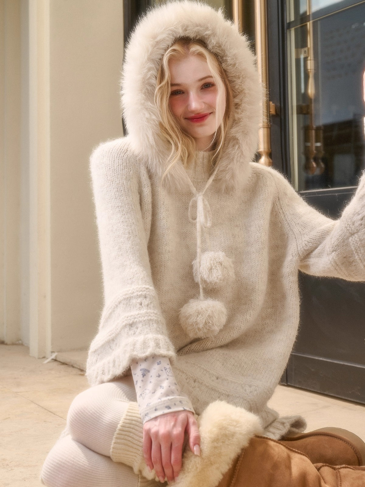 Soft Grace Wool-Blend Knitted Cape Dress