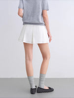 Washed Pleated Denim Skirt