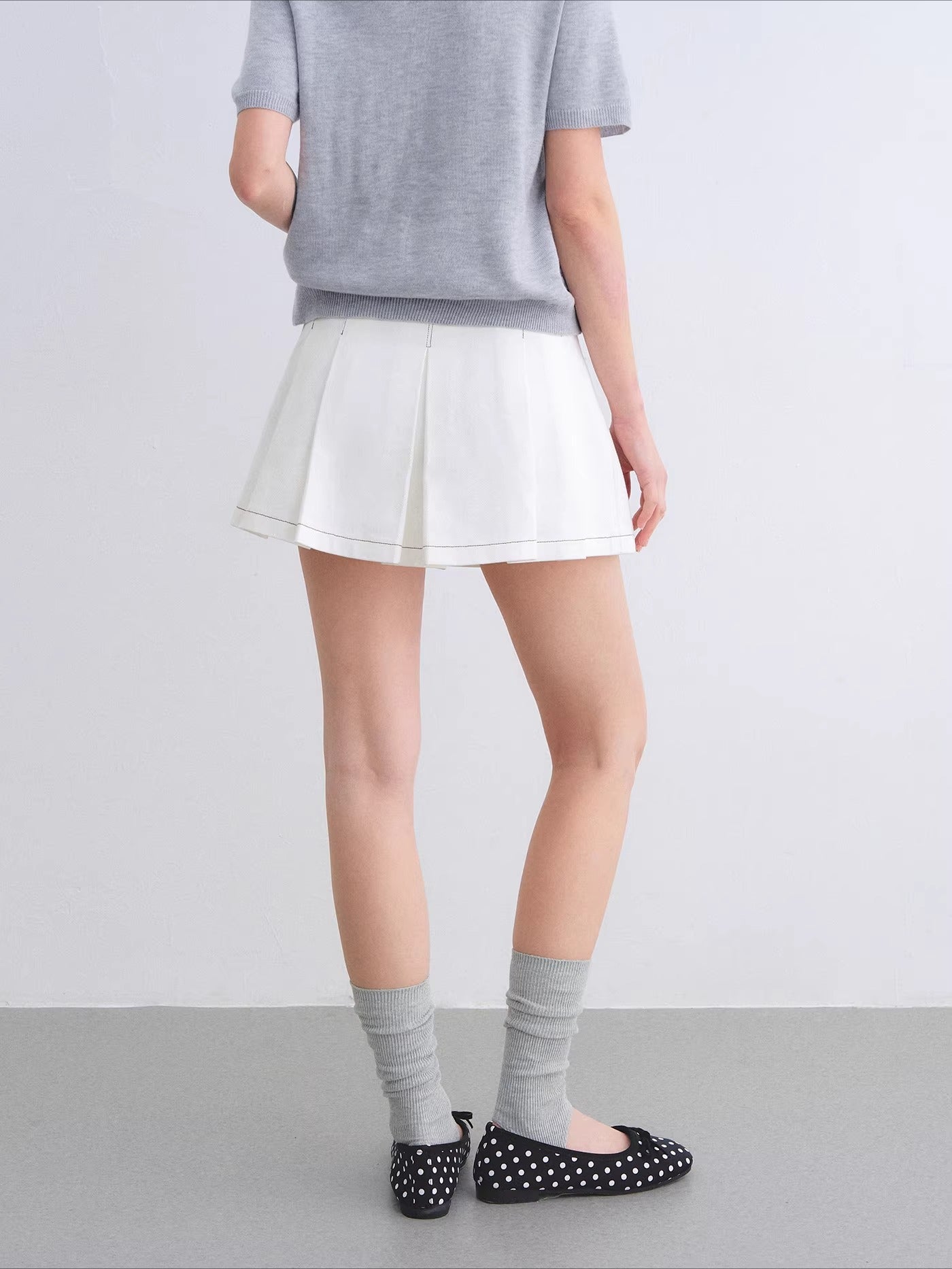 Washed Pleated Denim Skirt