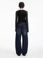 Vintage Washed Panel Straight Jeans