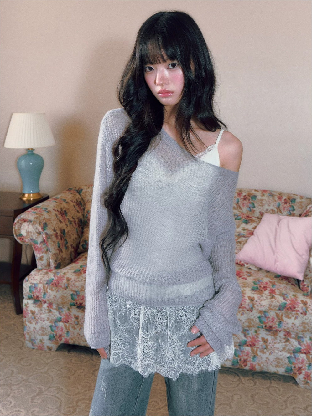 Asymmetric V-Neck Knit Top