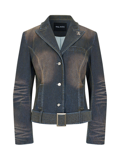 Wide Waist Belt Denim Blazer