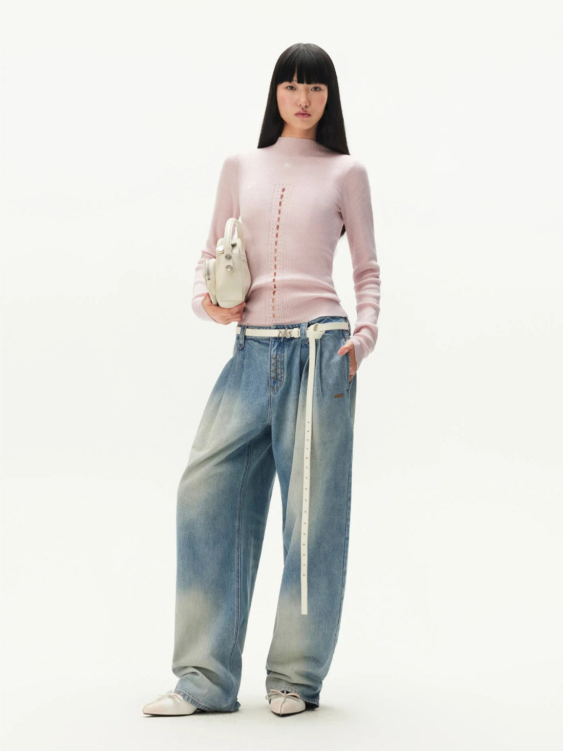 Denim Pleated Wide Leg Pants