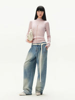 Denim Pleated Wide Leg Pants