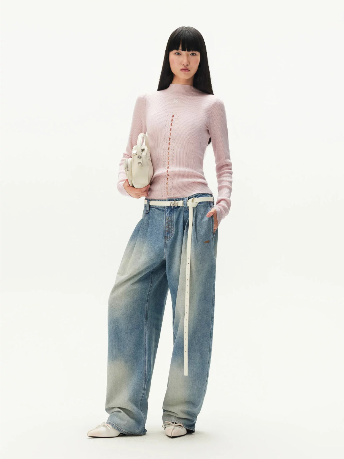 Denim Pleated Wide Leg Pants
