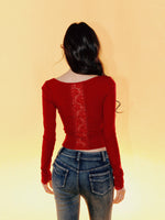 Lace Backless Tie-Up Long Sleeve T-shirt