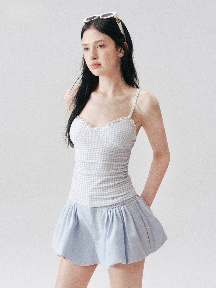 Blue Gingham Lace Camisole