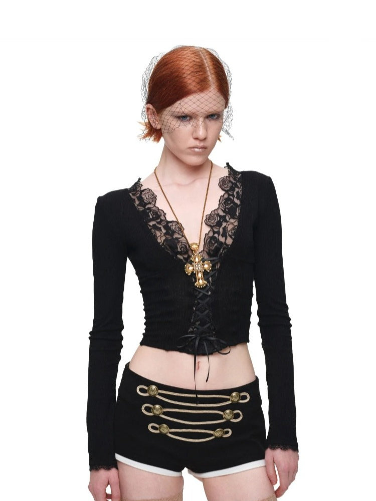 Lace V Neck Knit Top