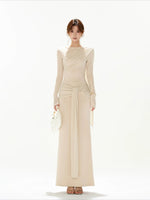 Apricot Ruched Knit Top & Skirt Set