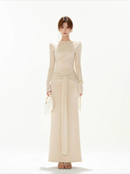 Apricot Ruched Knit Top &amp; Skirt Set
