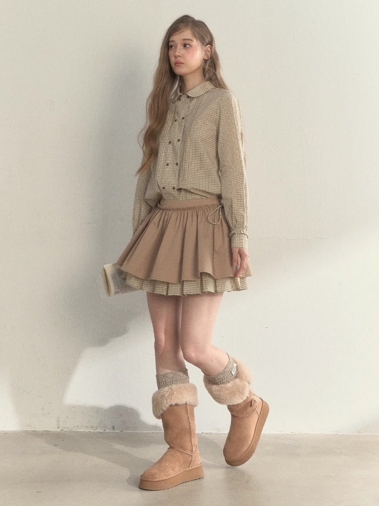 Khaki Two-Layer Ruffle Skirt