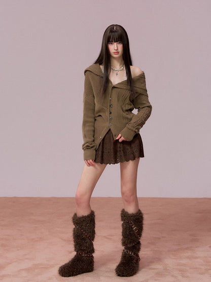 Embroidered Faux Suede A-Line Skirt