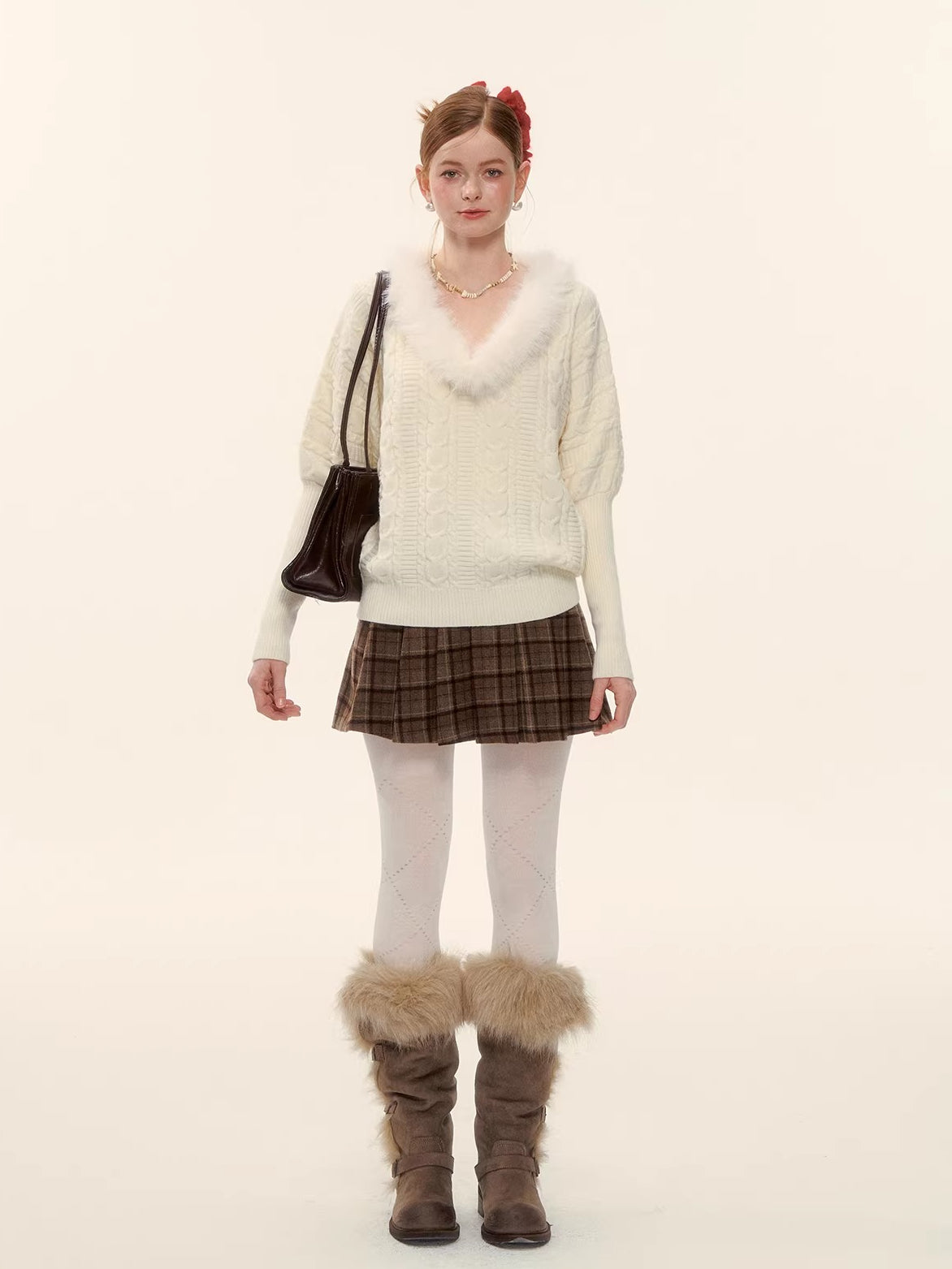 V-Neck Cable Knit Sweater