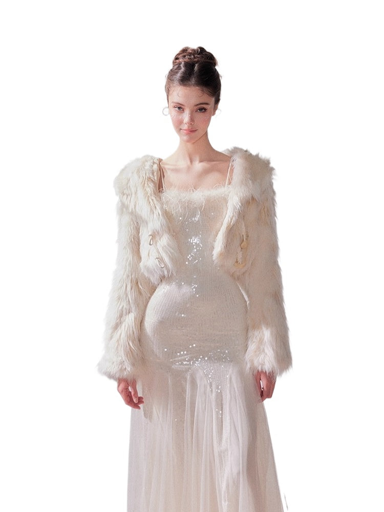 Faux Fox Fur Toggle Short Coat