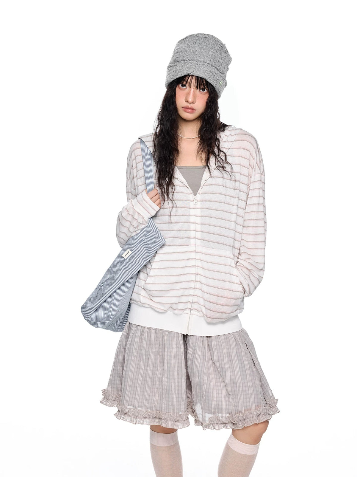 Striped Hooded Long Sleeve Top