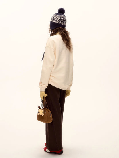 Floral Pony Print Fleece-Lined Pullover Sweatshirt