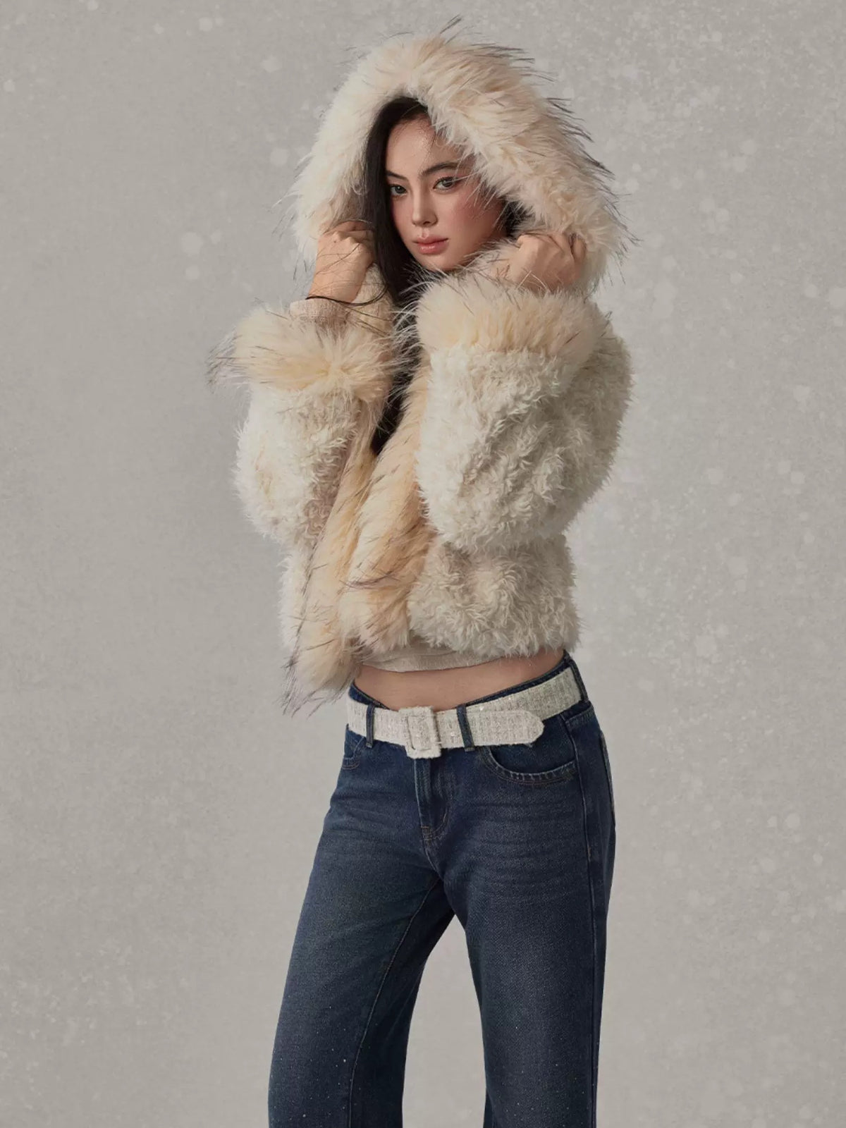 Shearling Panel Faux Fur Jacket