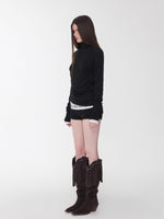 Rhinestone High Neck Raglan Knit Top