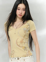 Rhinestone Print V-Neck Tee