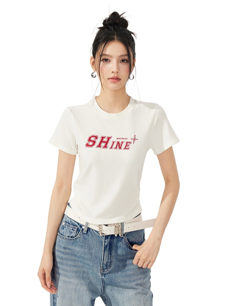 Letter Embroidered High-Elasticity T-Shirt
