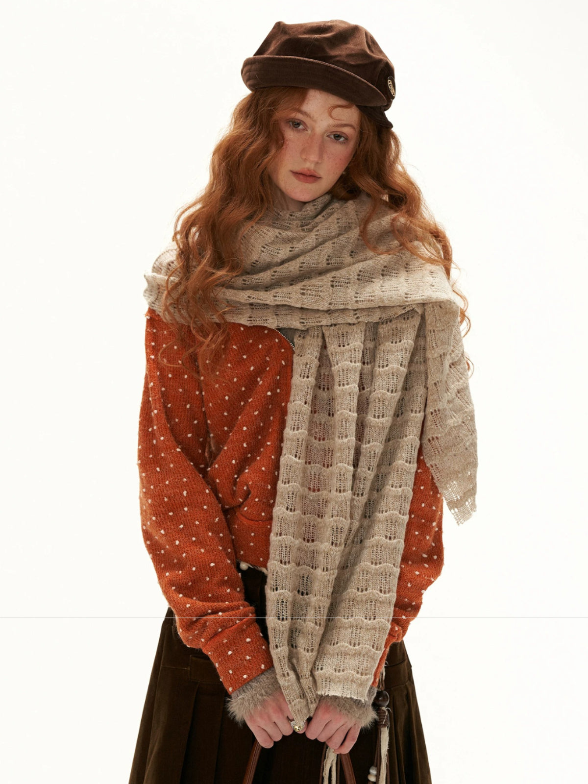 Snow Dot Zip Hooded Cardigan
