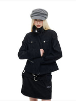Stand Collar Denim Jacket & Skirt Set