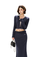 Navy Lace Layered Knit Set