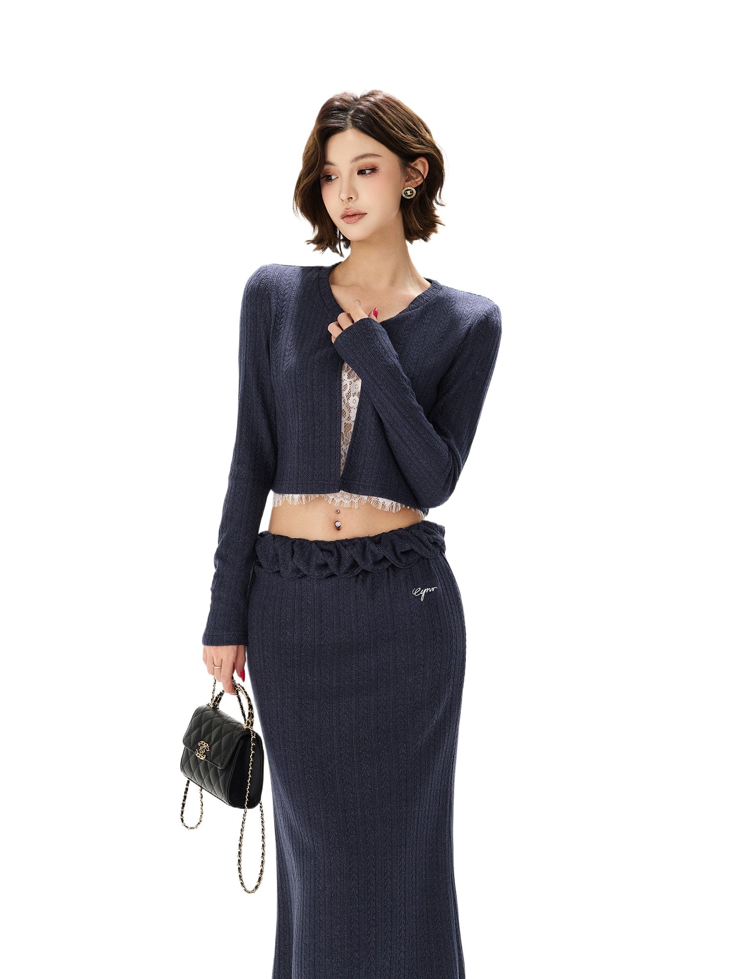 Navy Lace Layered Knit Set