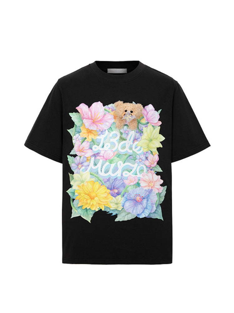 3D Butterfly Flower Crew Neck Cotton T-shirt