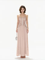 Pleated Mesh Maxi Dress