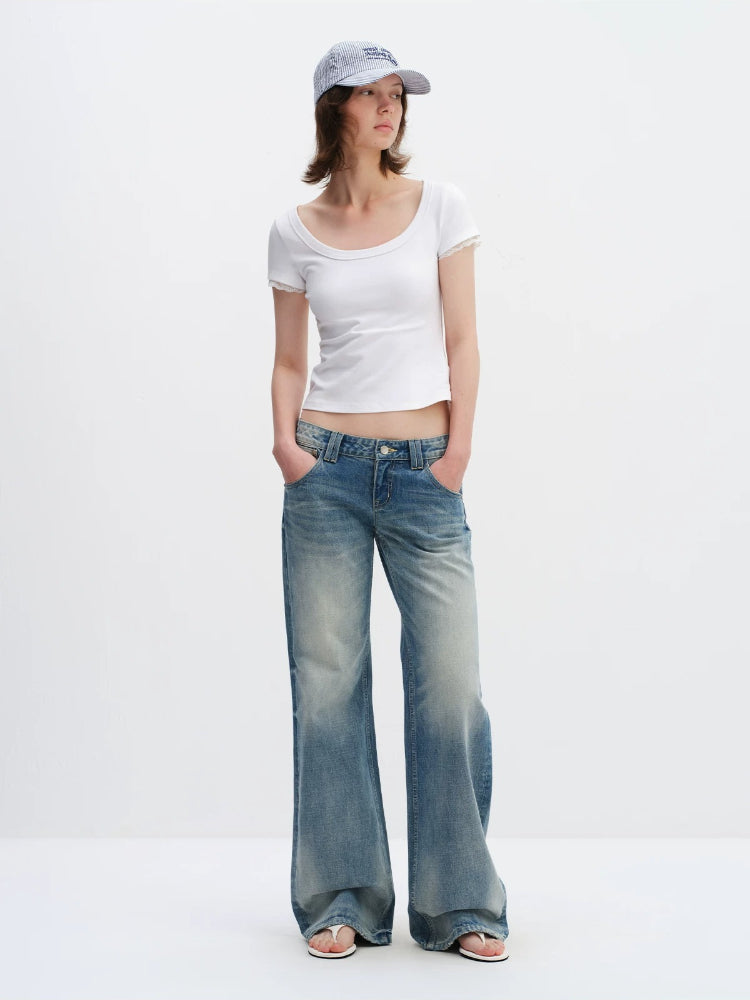 Lace Trim U-neck Tee