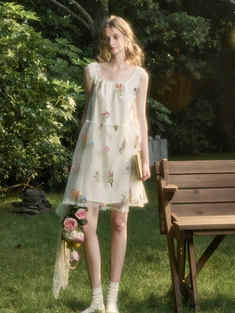Chiffon Floral Embroidered Dress