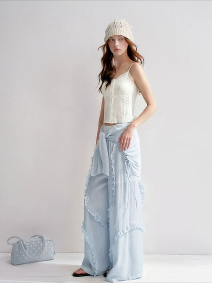 White And Blue Lace Trim Tank