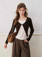 Rose Canele Contrast Polka Dot Knit Top