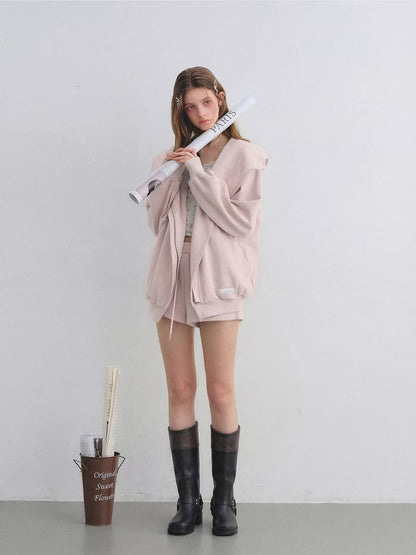 Lapel Zip Hoodie Set