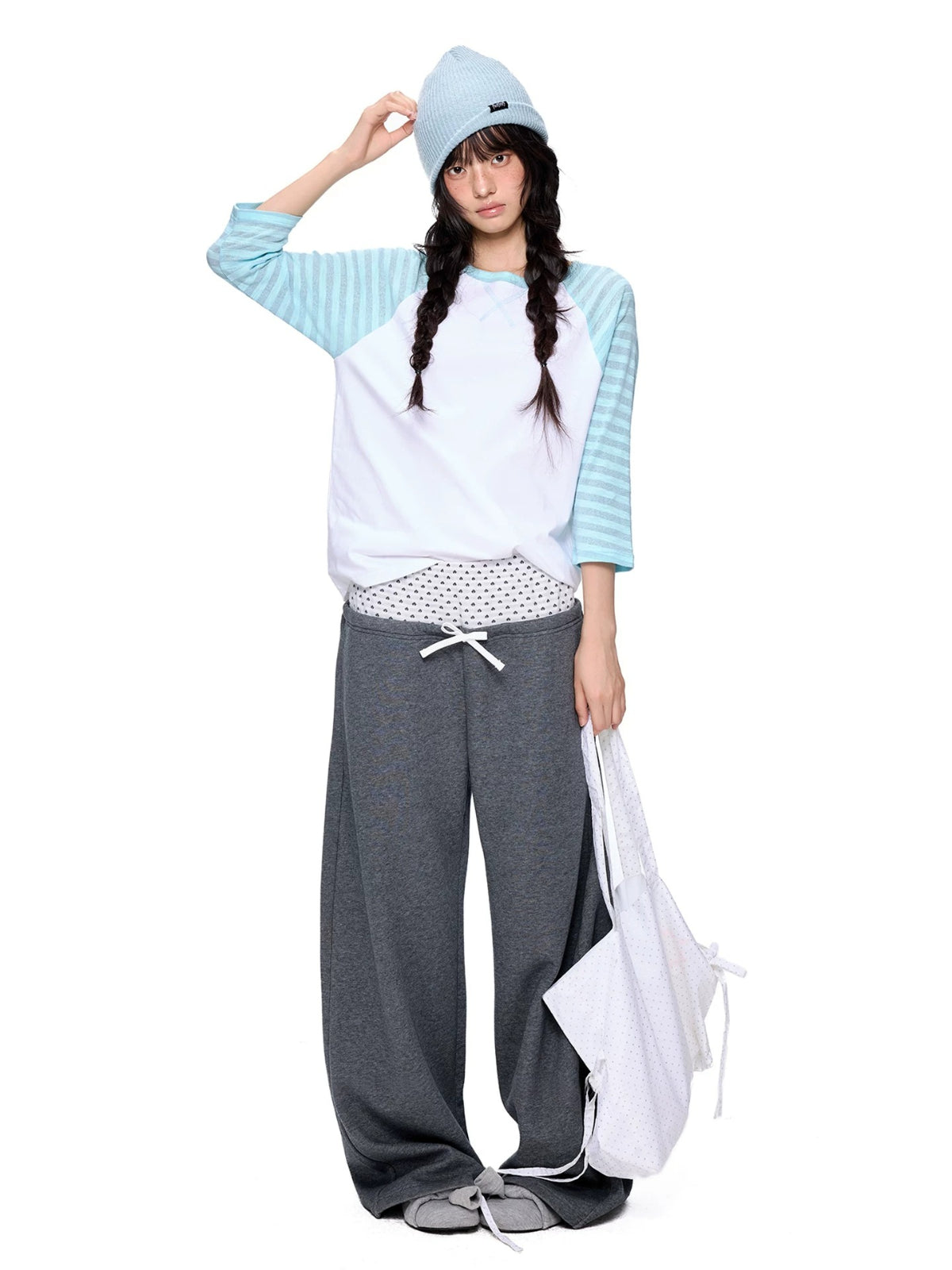 Polka Dot Contrast Waist Sweatpants